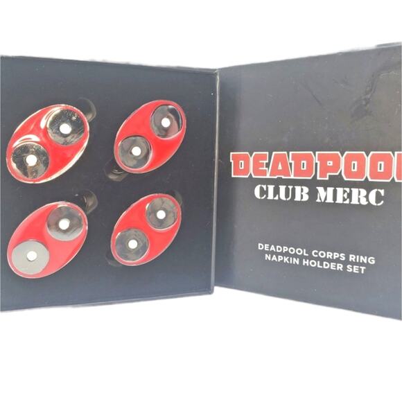 Deadpool Club Merc Napkin Holder Set of 4 Red/Silver - Picture 1 of 7